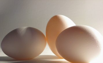 Fjögur egg á hvítu borði