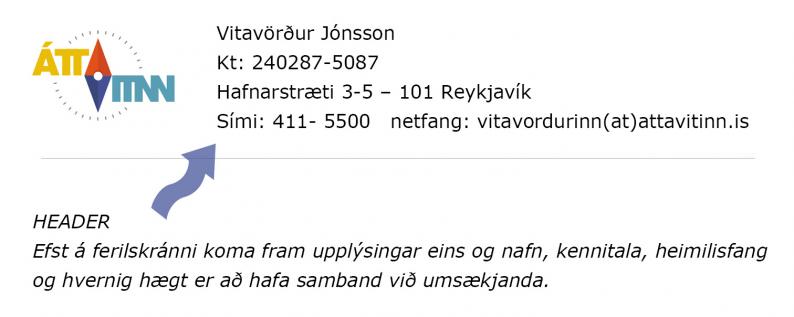 Dæmi um header á ferilskrá