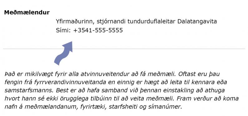 Dæmi um meðmælendur á ferilskrá